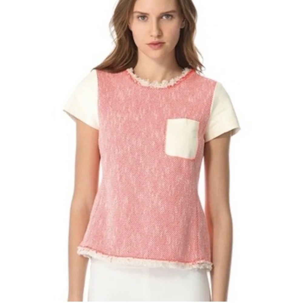 Rebecca Taylor Boucle Tweed Leather Top 8 Yellow Pink
